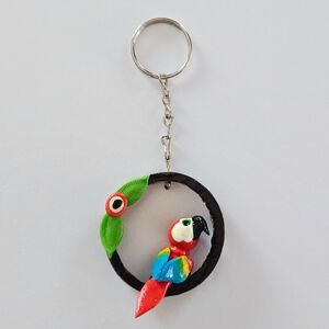 Handmade Manaus Brazil Wood Parrot Keychain Travel Souvenir Collectible Wooden